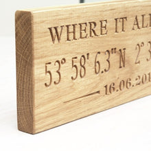 Load image into Gallery viewer, Personalised Engraved Oak Co-ordinate Sign