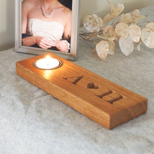 Load image into Gallery viewer, Personalised Solid Oak Tealight with Heart