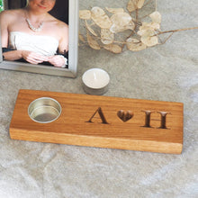 Load image into Gallery viewer, Personalised Solid Oak Tealight with Heart