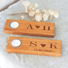 Load image into Gallery viewer, Personalised Solid Oak Tealight with Heart