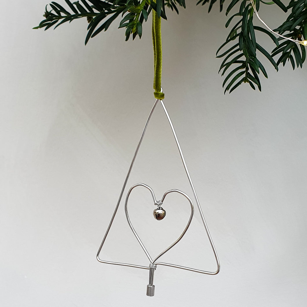 Silver Heart in Tree Decoration